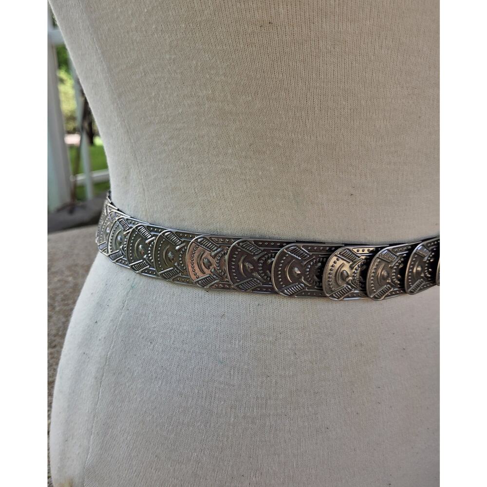 VTG Silver Stretch Belt | Southwestern Concho Western Boho Statement Belt M/L - Picture 7 of 9
